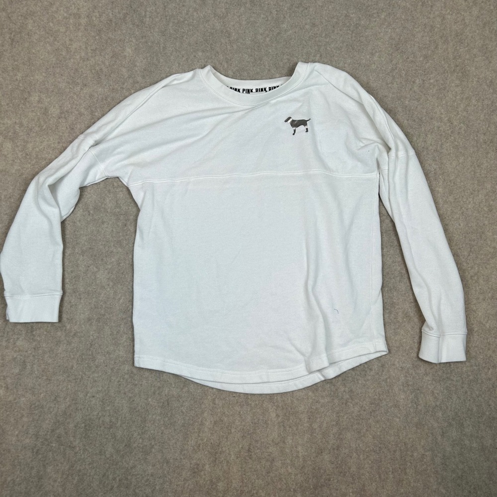 PINK Victoria's Secret Sweatshirt Womens Medium White Sequin Love‎ Pink Spirit